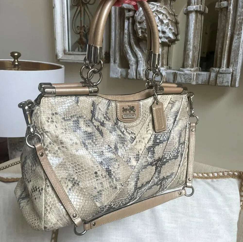 Rare Coach Madison Pinnacle Exotic Carrie Satchel Python Embossed Leather 28608